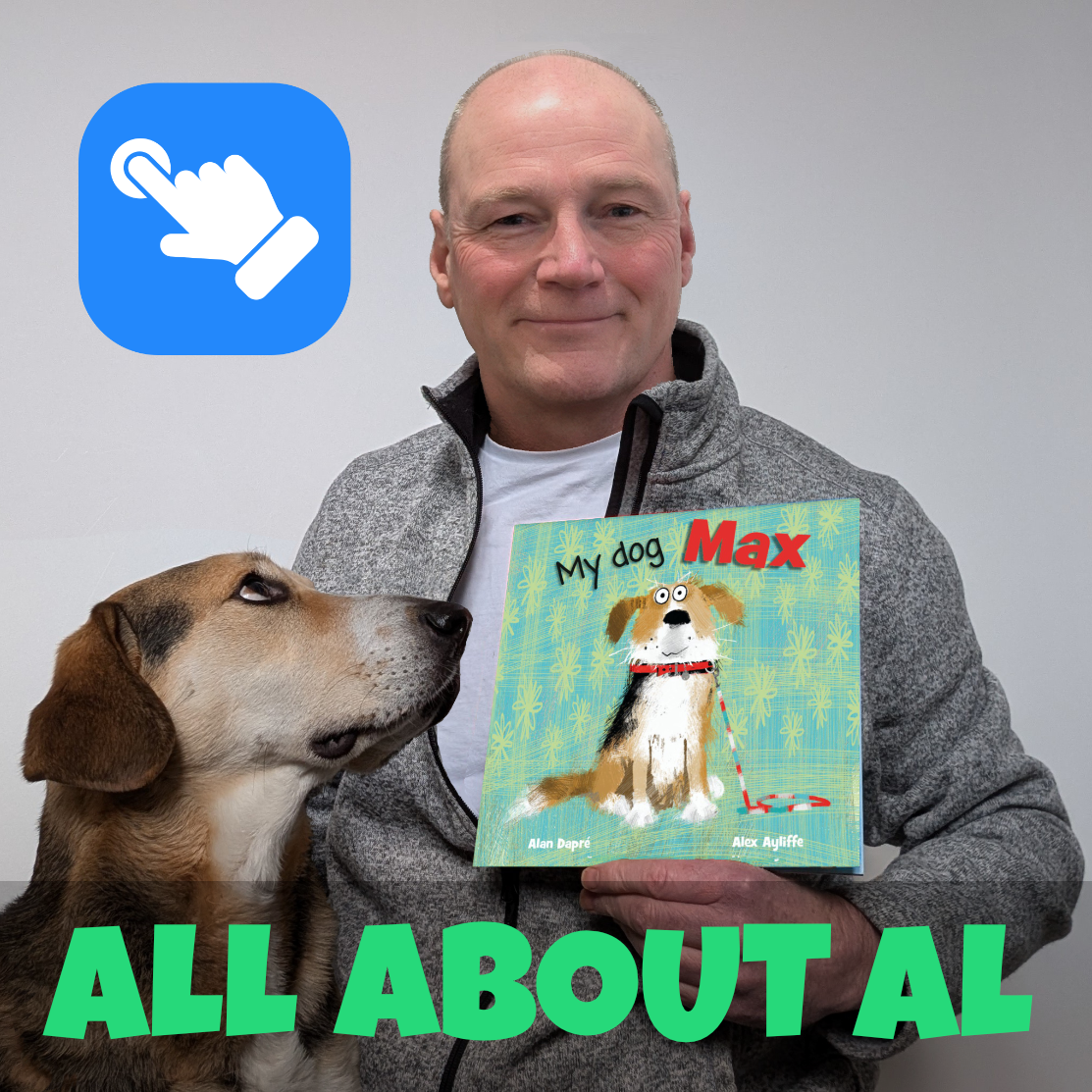 Alan Dapre author with Max and his My dog Max picture book